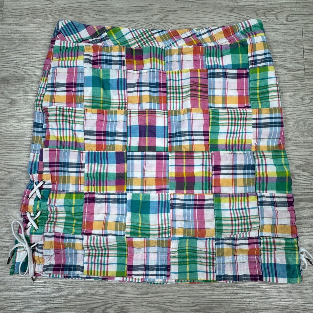 Talbots‎ Women's Skirt 8P Patchwork Plaid Lace Up Side Mini Cotton Multi Color